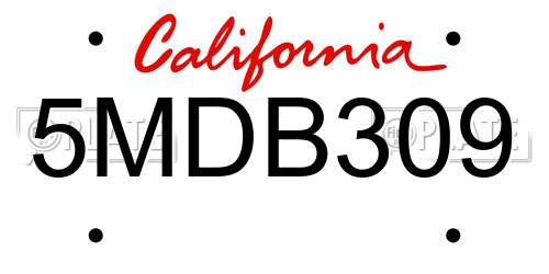 5MDB309 California License Plate