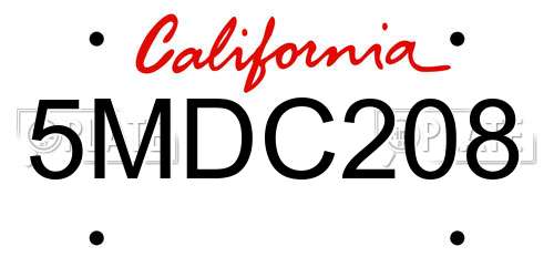 5MDC208 California License Plate