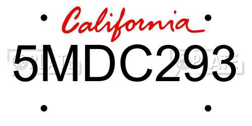 5MDC293 California License Plate
