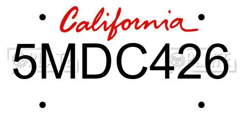 5MDC426 California License Plate