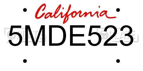 5MDE523 California License Plate