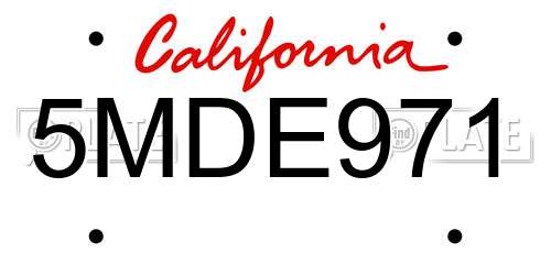 5MDE971 California License Plate
