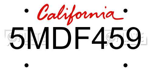 5MDF459 California License Plate