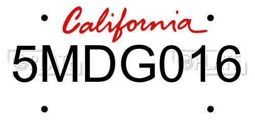 5MDG016 California License Plate
