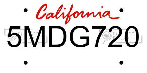 5MDG720 California License Plate