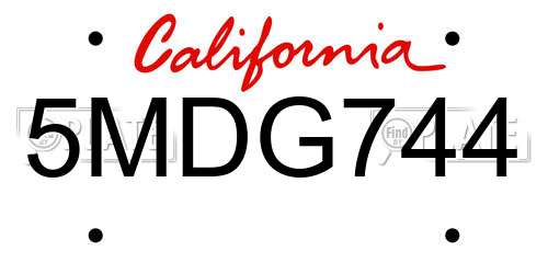 5MDG744 California License Plate