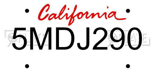 5MDJ290 California License Plate