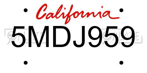5MDJ959 California License Plate