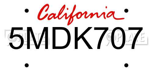 5MDK707 California License Plate