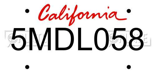 5MDL058 California License Plate