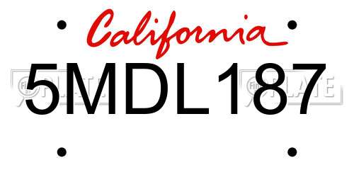 5MDL187 California License Plate