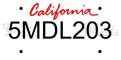 5MDL203 California License Plate