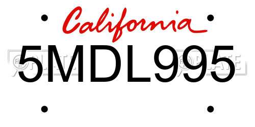 5MDL995 California License Plate