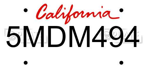 5MDM494 California License Plate