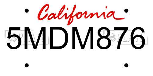 5MDM876 California License Plate