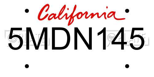 5MDN145 California License Plate