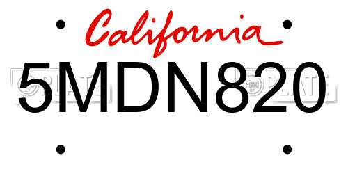 5MDN820 California License Plate