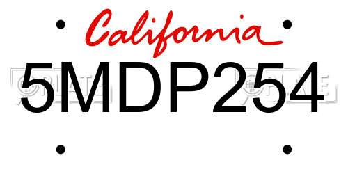 5MDP254 California License Plate