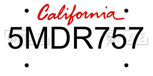 5MDR757 California License Plate