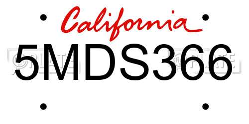 5MDS366 California License Plate