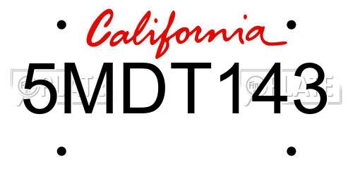 5MDT143 California License Plate