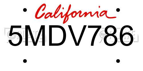 5MDV786 California License Plate