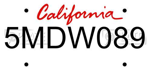 5MDW089 California License Plate