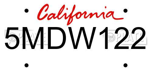 5MDW122 California License Plate