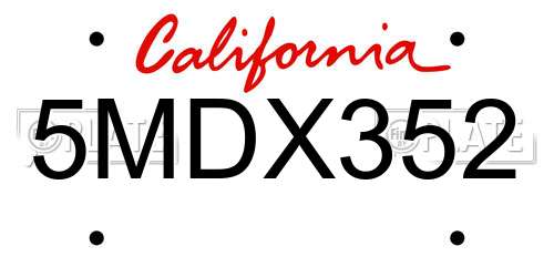 5MDX352 California License Plate