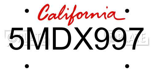 5MDX997 California License Plate