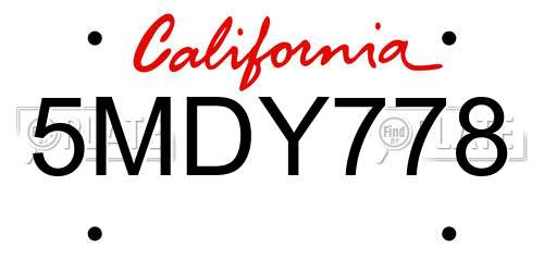5MDY778 California License Plate