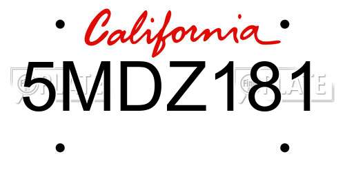 5MDZ181 California License Plate
