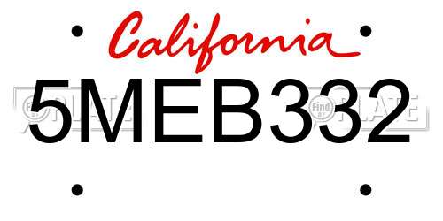 5MEB332 California License Plate