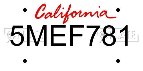 5MEF781 California License Plate