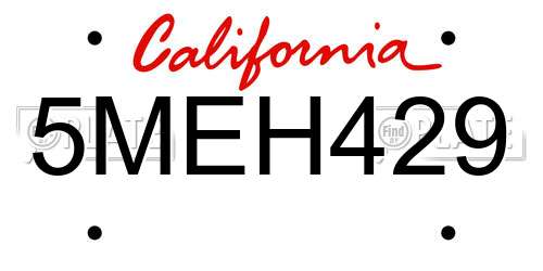 5MEH429 California License Plate