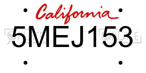 5MEJ153 California License Plate