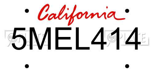 5MEL414 California License Plate