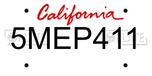 5MEP411 California License Plate