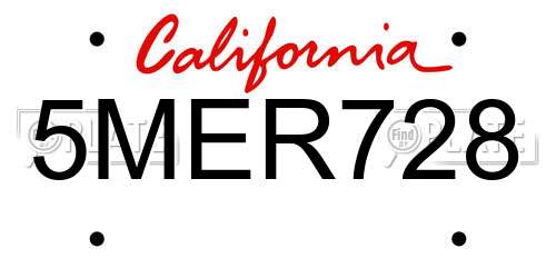 5MER728 California License Plate