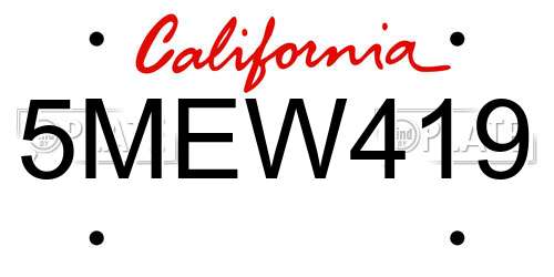 5MEW419 California License Plate