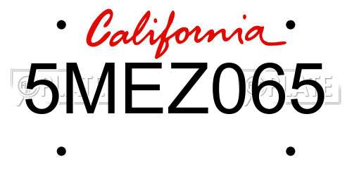 5MEZ065 California License Plate