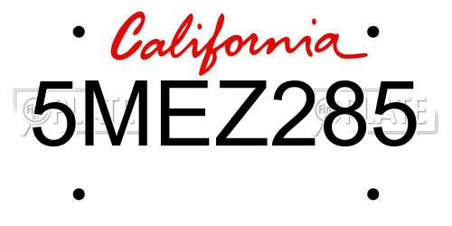 5MEZ285 California License Plate