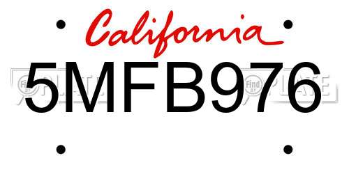 5MFB976 California License Plate