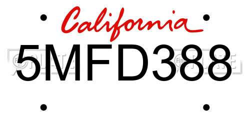 5MFD388 California License Plate