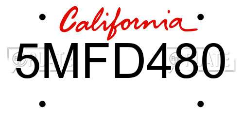 5MFD480 California License Plate