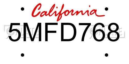 5MFD768 California License Plate