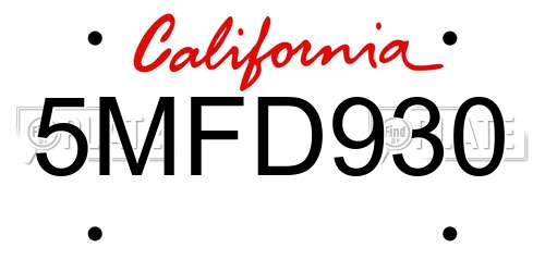 5MFD930 California License Plate
