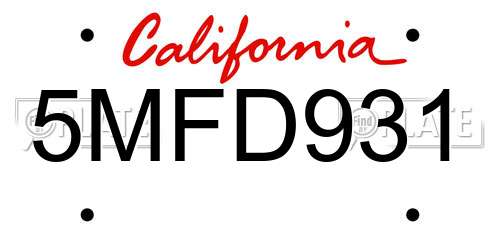 5MFD931 California License Plate