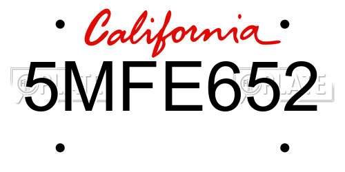 5MFE652 California License Plate