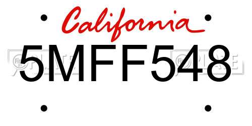 5MFF548 California License Plate